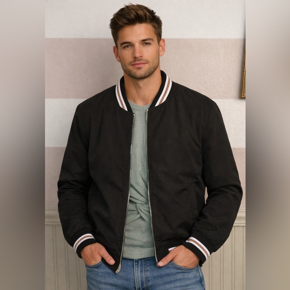 Denim & Flower OXFORD BOMBER JACKET IN BLACK size Small Unisex